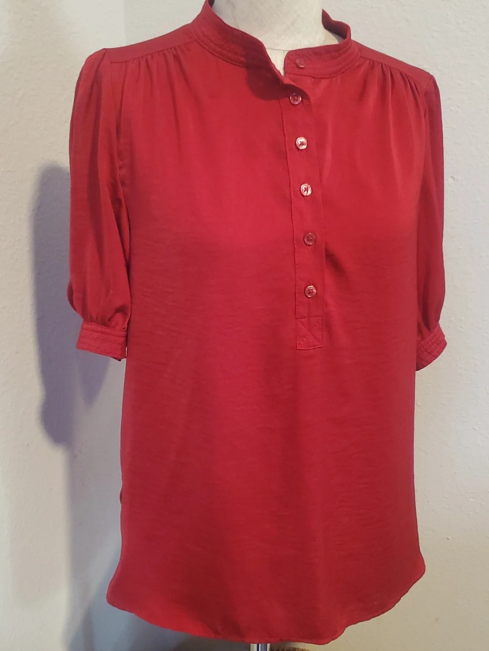 Banana Republic Womens Red Button-Front Mandarin Collar Blouse